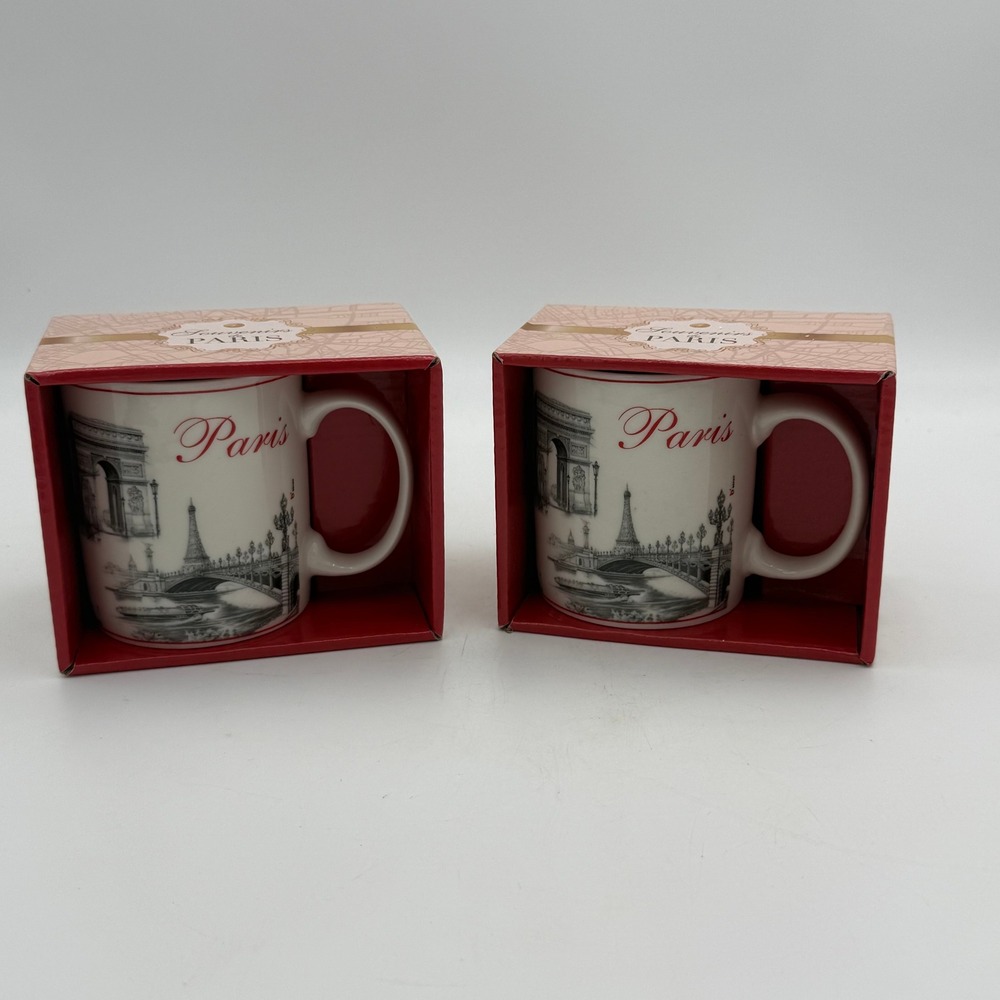 Benart Editions Paris Landmark Souvenir Coffee Mugs Set of 2 Eiffel Tower Red